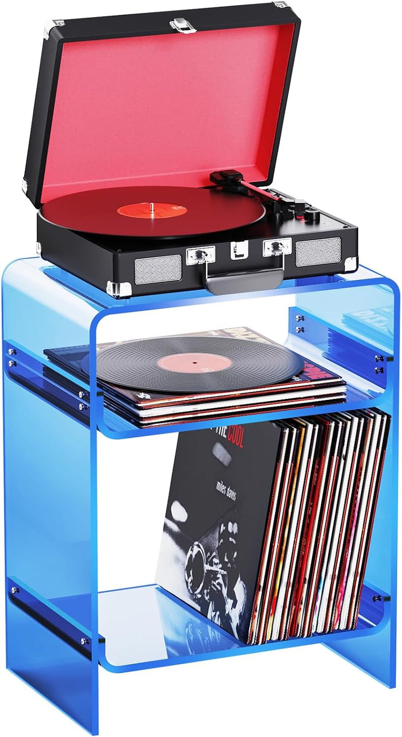 Acrylic Record Player Table with Storage Shelf Clear