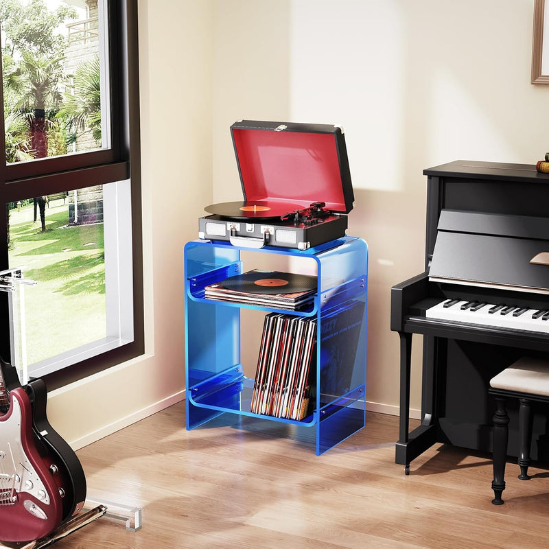 Acrylic Record Player Table with Storage Shelf Clear