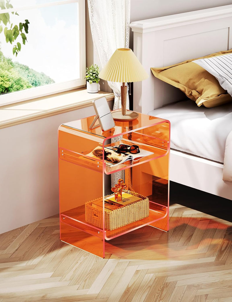 Acrylic Record Player Table with Storage Shelf Clear