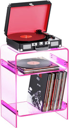 Acrylic Record Player Table with Storage Shelf Clear