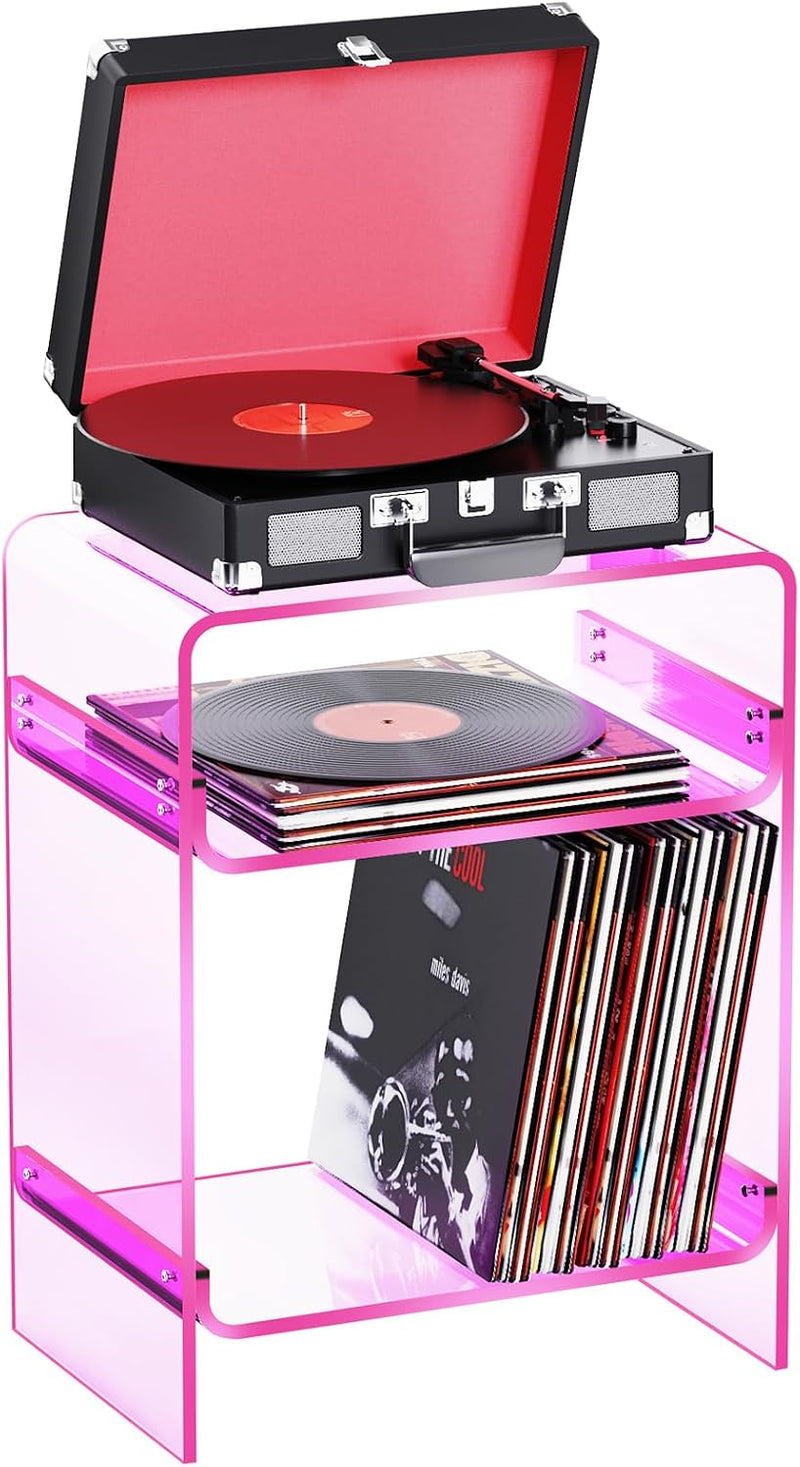 Acrylic Record Player Table with Storage Shelf Clear