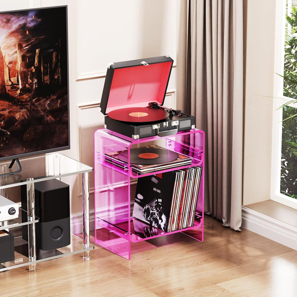 Acrylic Record Player Table with Storage Shelf Clear