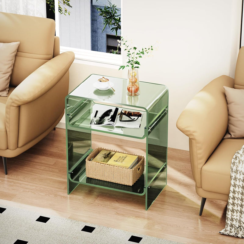 Acrylic Record Player Table with Storage Shelf Clear
