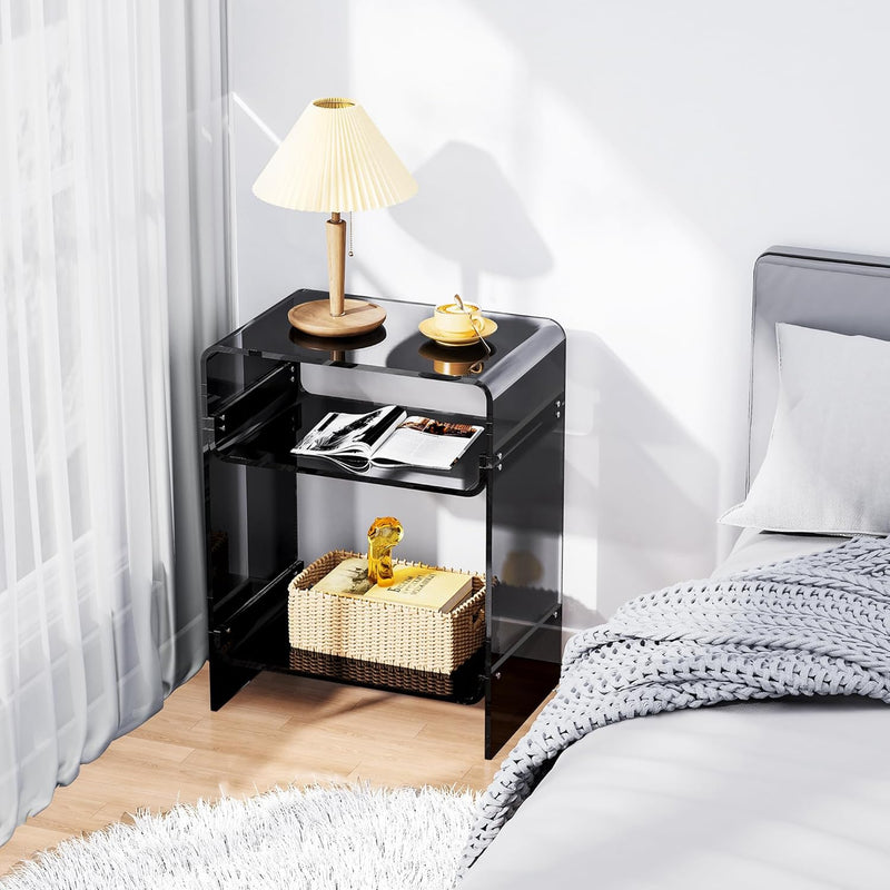 Acrylic Record Player Table with Storage Shelf Clear