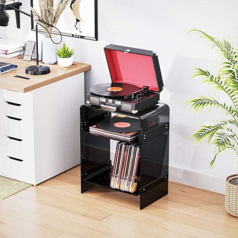 Acrylic Record Player Table with Storage Shelf Clear