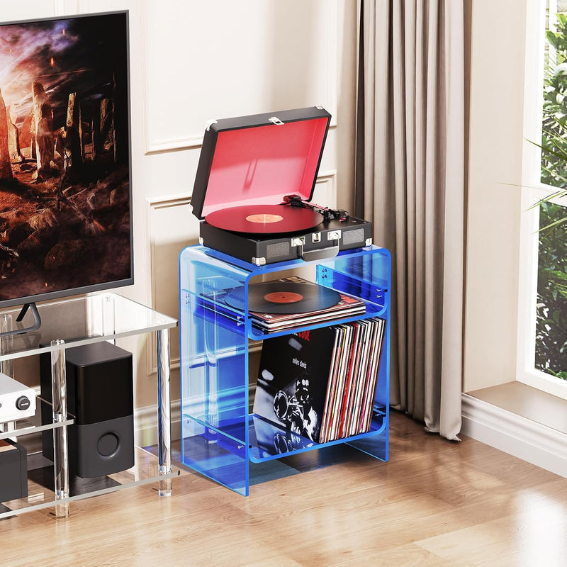 Acrylic Record Player Table with Storage Shelf Clear