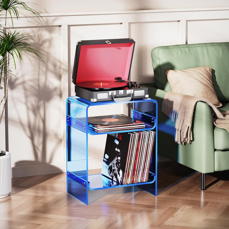 Acrylic Record Player Table with Storage Shelf Clear