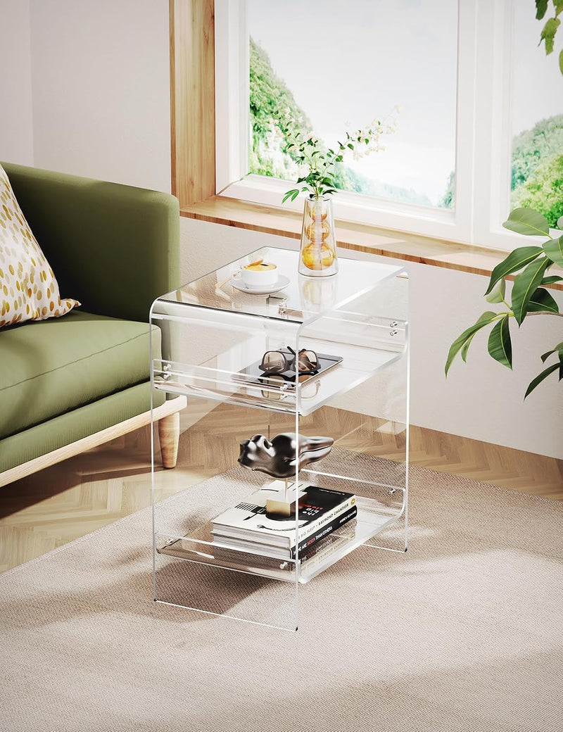 Acrylic Record Player Table with Storage Shelf Clear