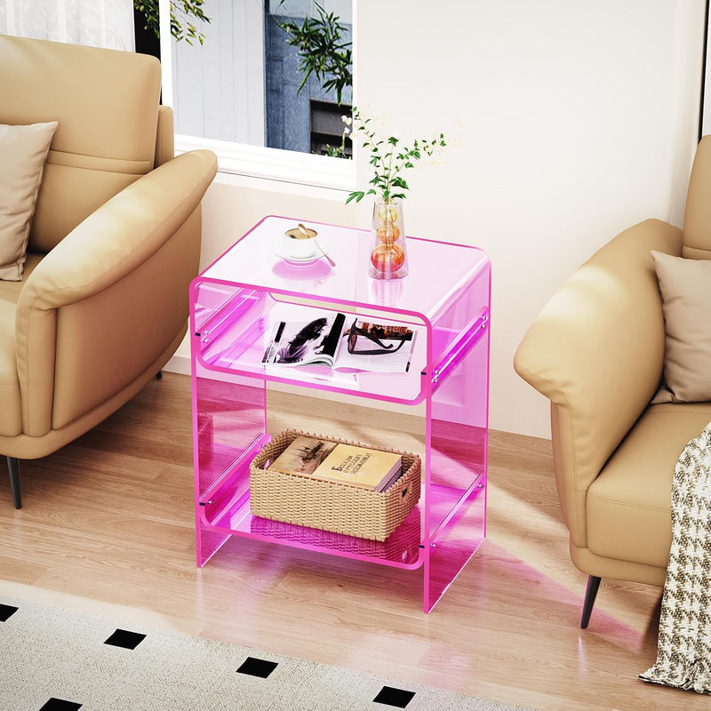 Acrylic Record Player Table with Storage Shelf Clear