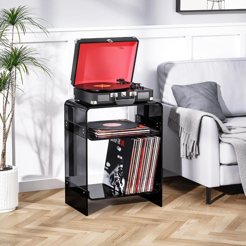 Acrylic Record Player Table with Storage Shelf Clear