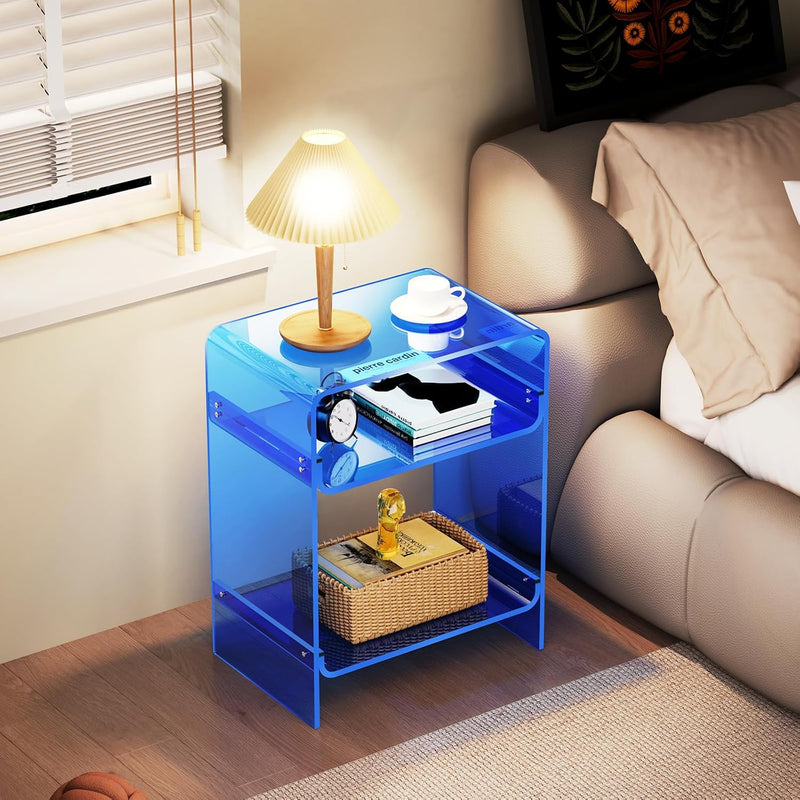Acrylic Record Player Table with Storage Shelf Clear