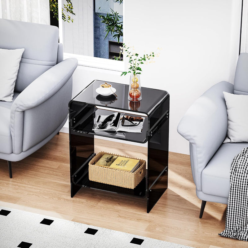 Acrylic Record Player Table with Storage Shelf Clear