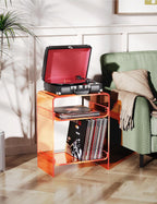 Acrylic Record Player Table with Storage Shelf Clear