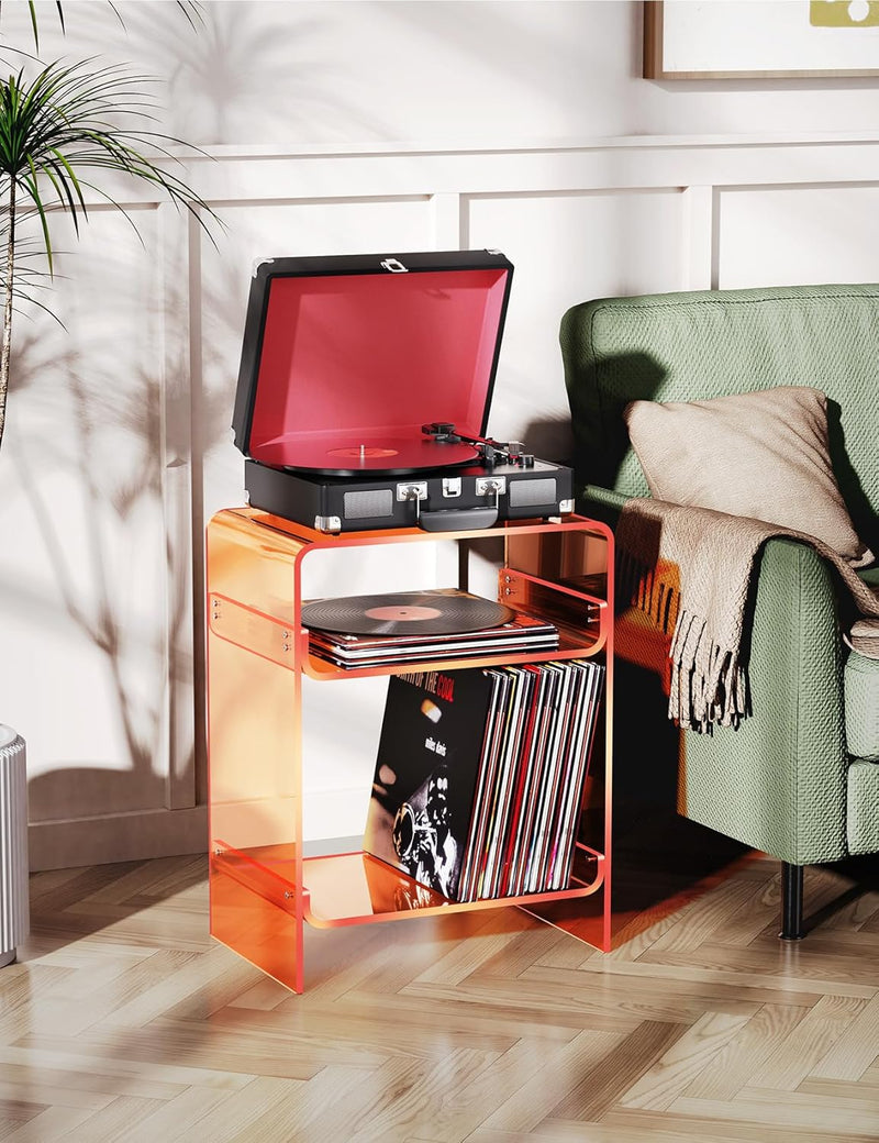 Acrylic Record Player Table with Storage Shelf Clear