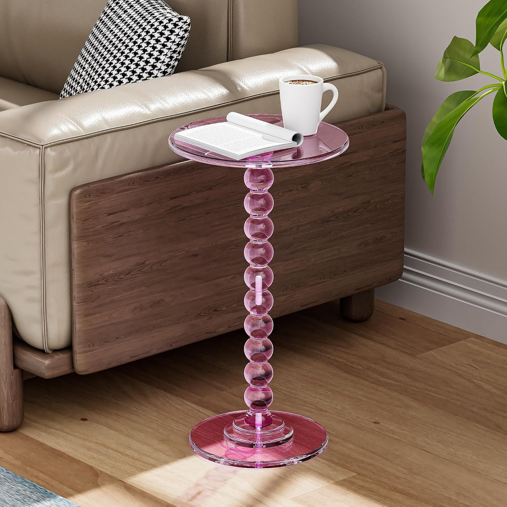Acrylic Round Side Table End with Pedestal Stand