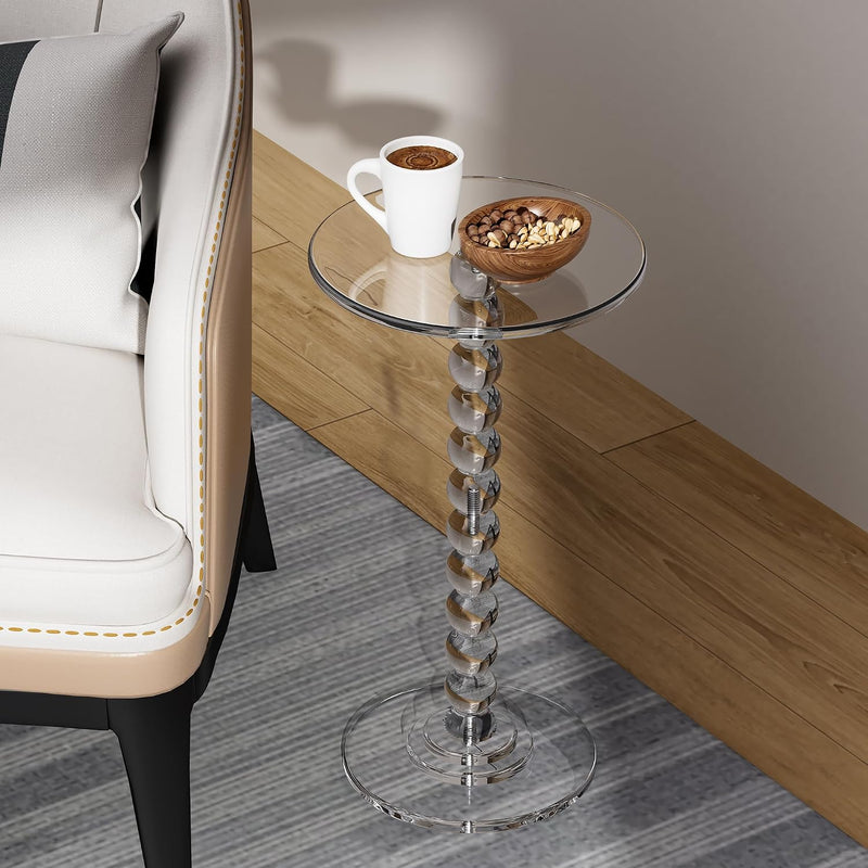 Acrylic Round Side Table End with Pedestal Stand