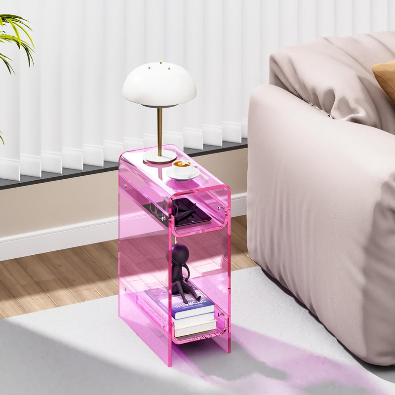 Acrylic Side Table Narrow Slim End for Small Spaces