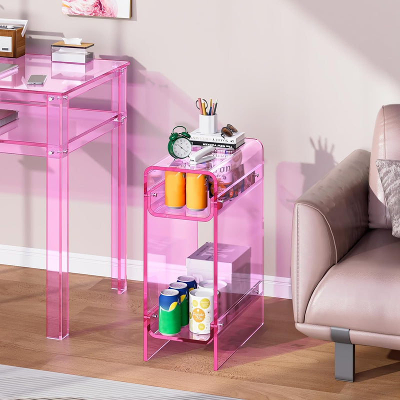 Acrylic Side Table Narrow Slim End for Small Spaces