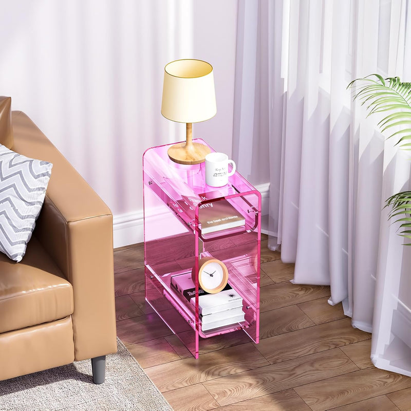 Acrylic Side Table Narrow Slim End for Small Spaces