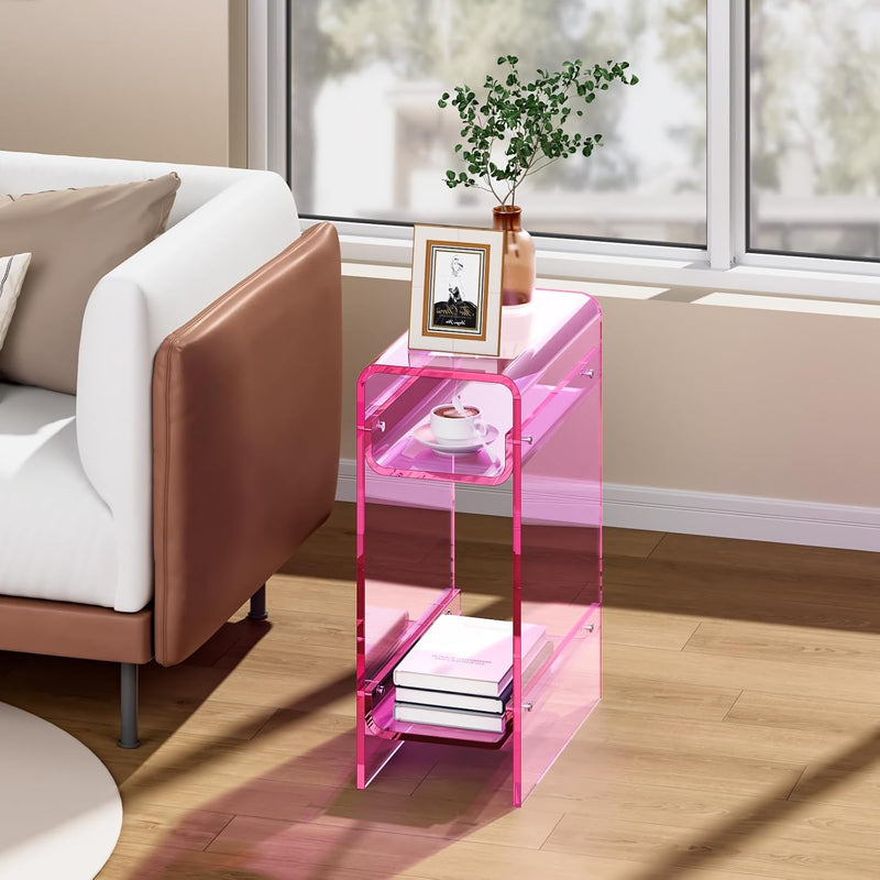 Acrylic Side Table Narrow Slim End for Small Spaces