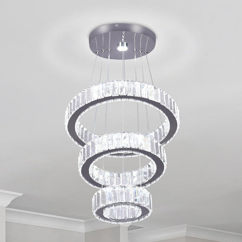 Adjustable 3 Ring Crystal Pendant Chandelier Cool Hanging