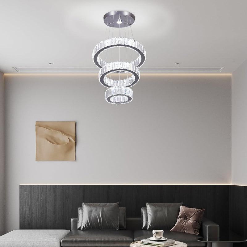 Adjustable 3 Ring Crystal Pendant Chandelier Cool Hanging