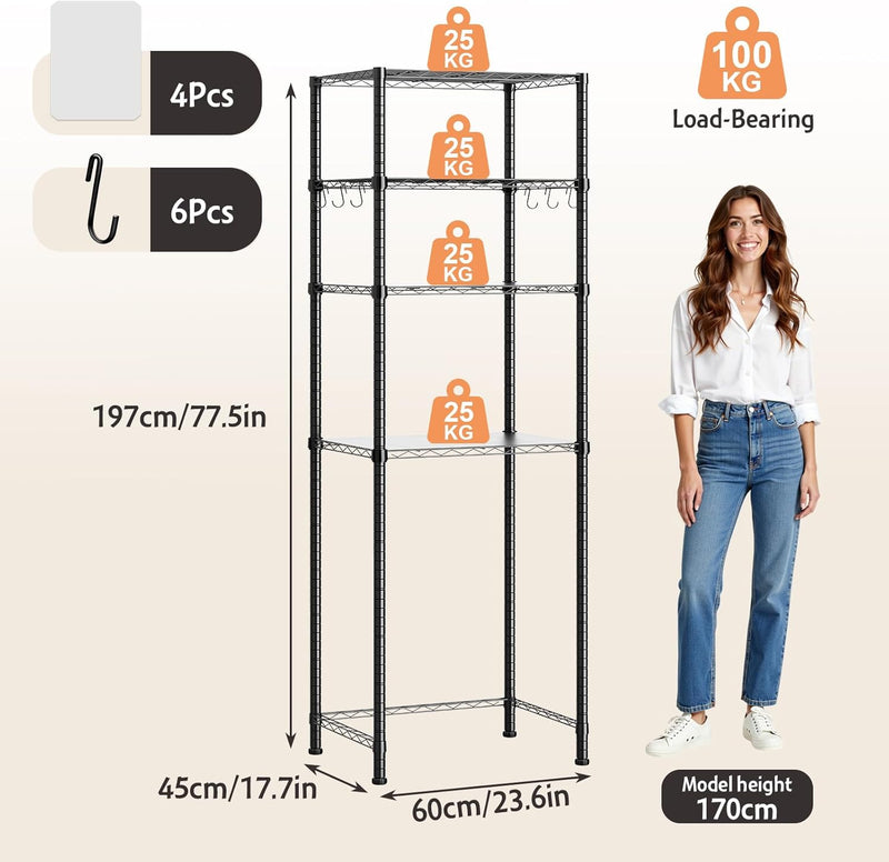 Adjustable 4-Tier Metal Storage Shelf for Mini Fridge
