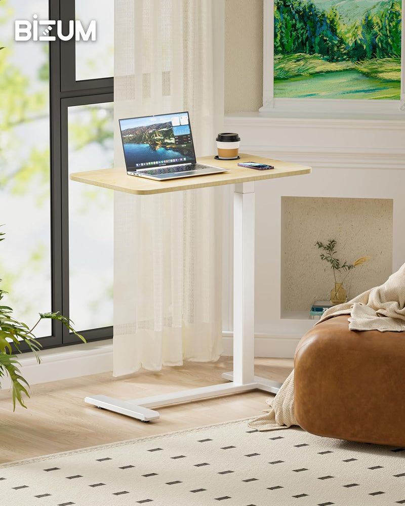 Adjustable Bedside Table with Swivel Hidden Wheels Pneumatic