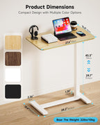 Adjustable Bedside Table with Swivel Hidden Wheels Pneumatic