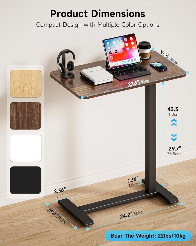 Adjustable Bedside Table with Swivel Hidden Wheels Pneumatic