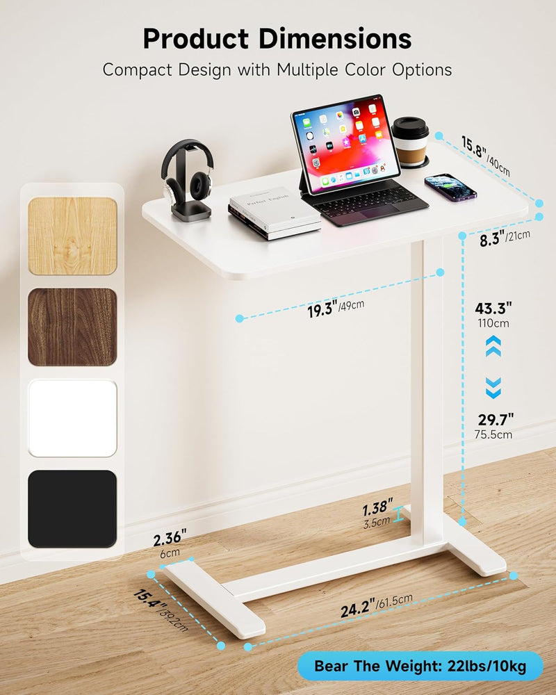 Adjustable Bedside Table with Swivel Hidden Wheels Pneumatic