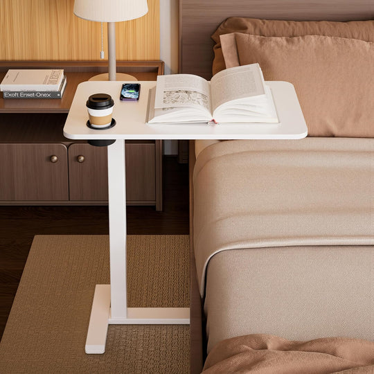 Adjustable Bedside Table with Swivel Hidden Wheels Pneumatic