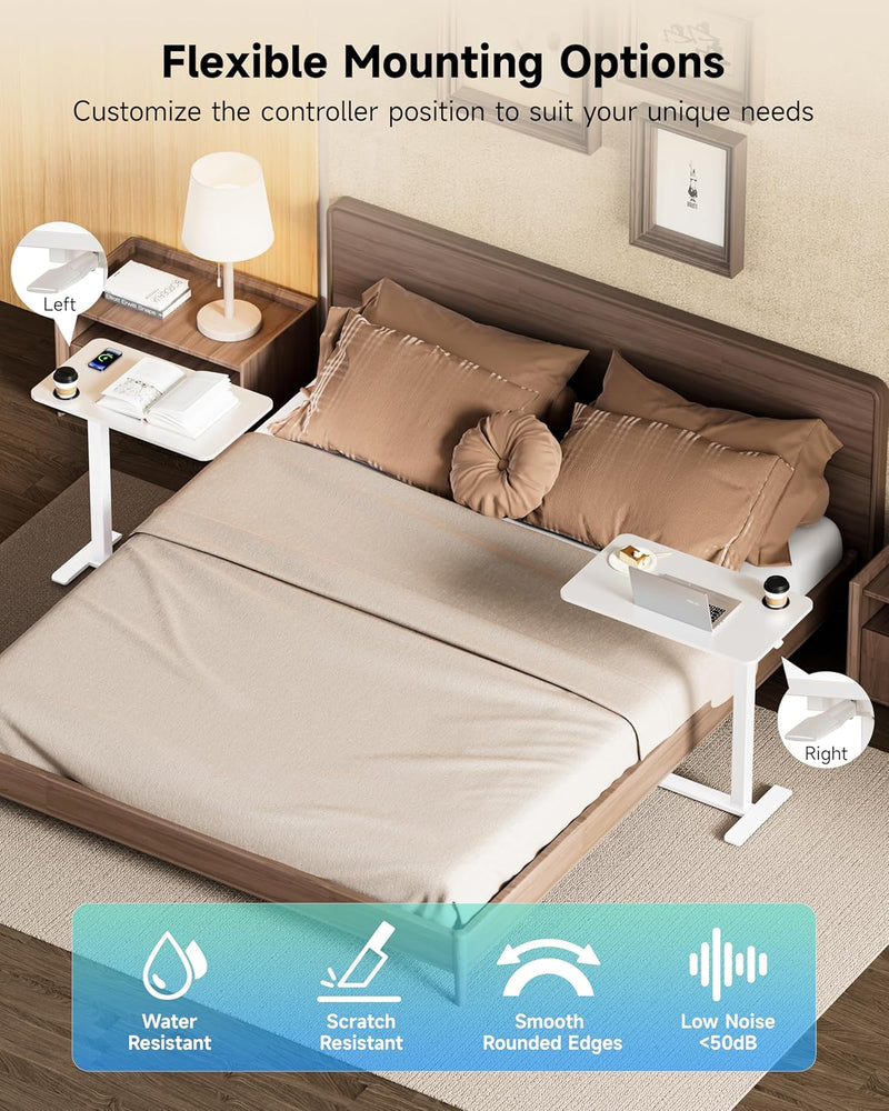 Adjustable Bedside Table with Swivel Hidden Wheels Pneumatic