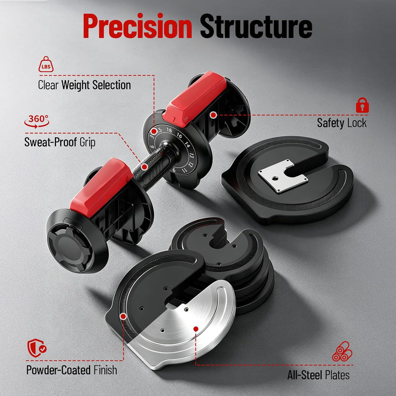 Adjustable Dumbbells 12.5KG 18KG 24KG Pair (Set of 2)