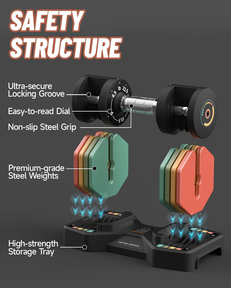 Adjustable Dumbbells Set 22.5lb Pair 1-Sec Fast