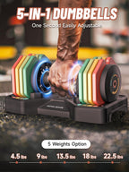 Adjustable Dumbbells Set 22.5lb Pair 1-Sec Fast