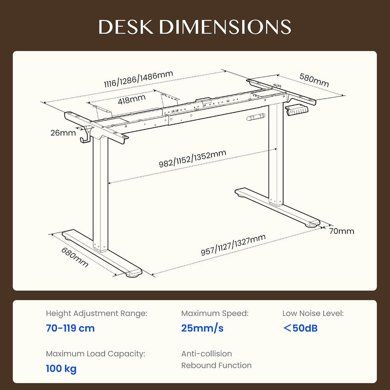 Adjustable Electric Standing Desk Frame with 2 Motors