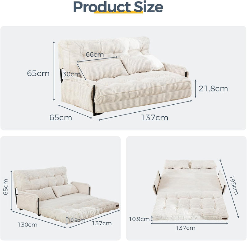 Adjustable Floor Sofa Couch with 2 Pillows Multi-Functional