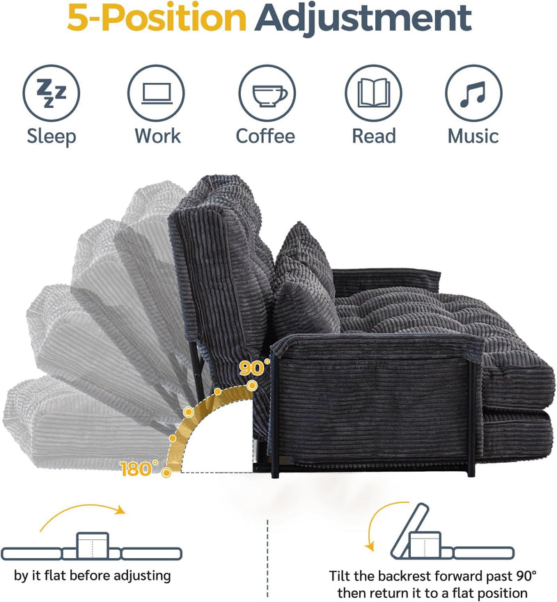 Adjustable Floor Sofa Couch with 2 Pillows Multi-Functional
