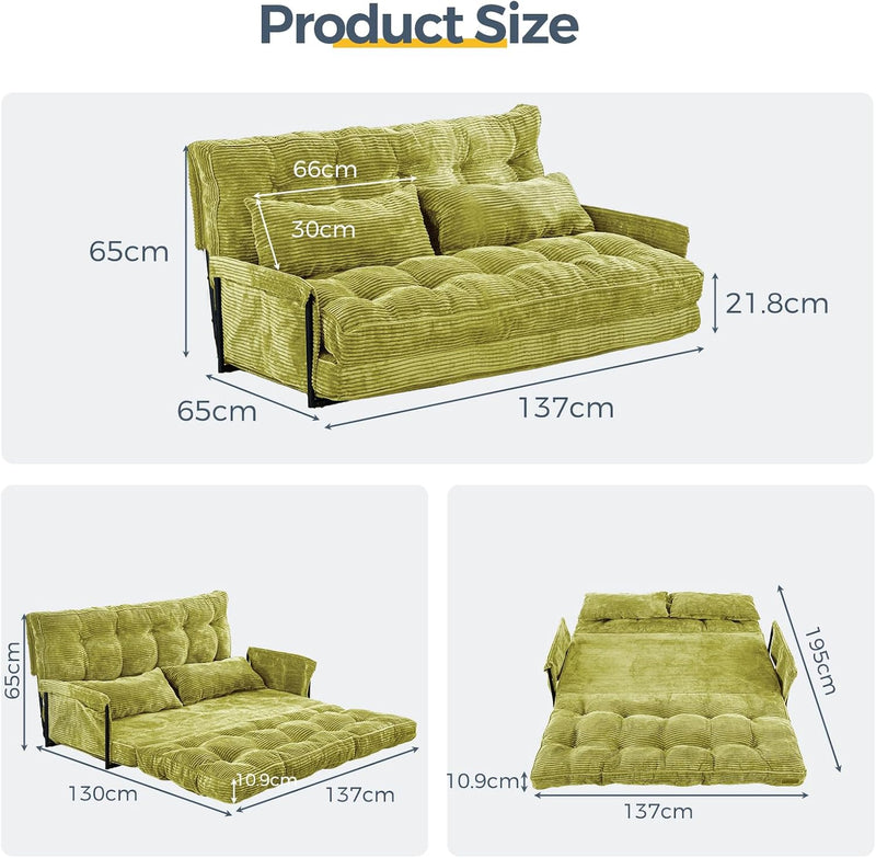 Adjustable Floor Sofa Couch with 2 Pillows Multi-Functional