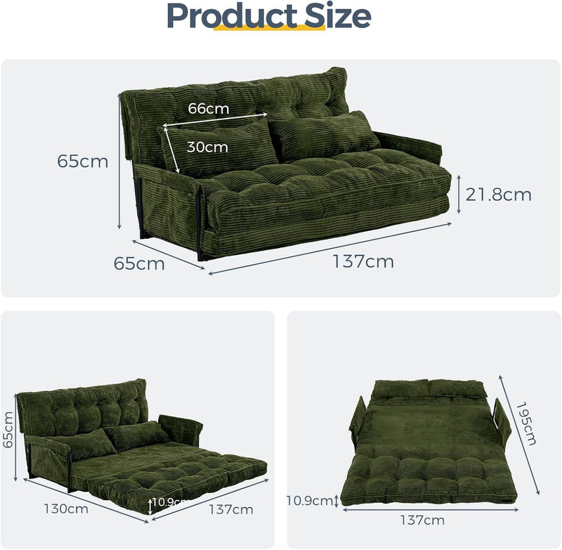 Adjustable Floor Sofa Couch with 2 Pillows Multi-Functional