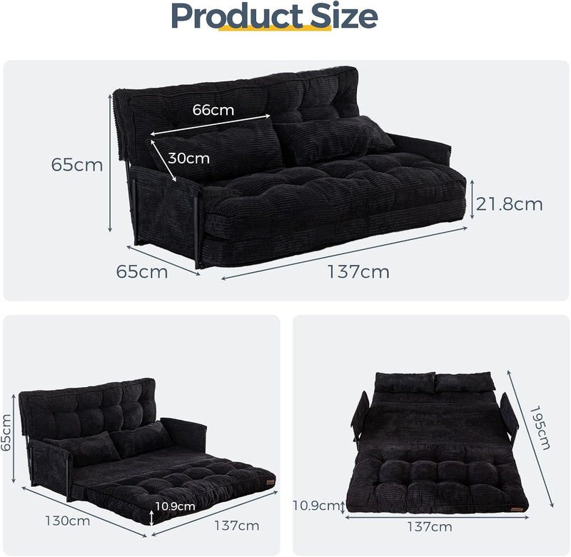 Adjustable Floor Sofa Couch with 2 Pillows Multi-Functional