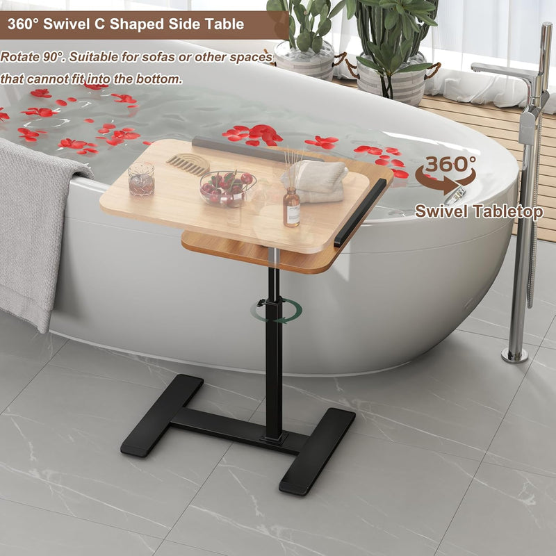 Adjustable Height C Shaped Side Table 360degreesswivel Overbed