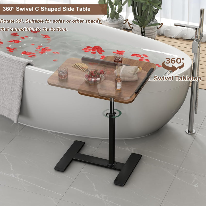 Adjustable Height C Shaped Side Table 360degreesswivel Overbed