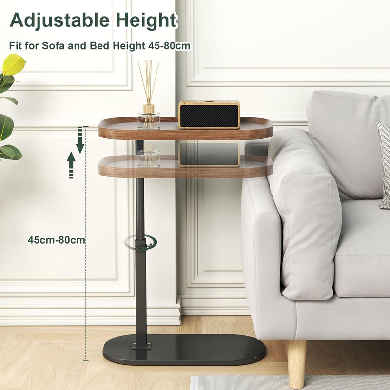 Adjustable Height C Shaped Side Table 360degreesswivel Sofa