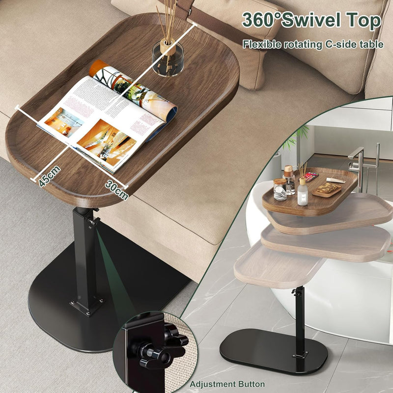 Adjustable Height C Shaped Side Table 360degreesswivel Sofa