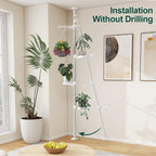 Adjustable Indoor Plant Stands Double Tension Pole Stainless