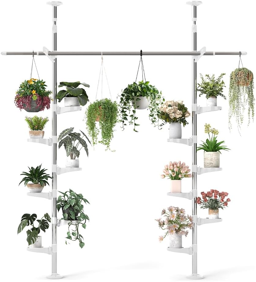 Adjustable Indoor Plant Stands Double Tension Pole Stainless