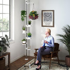 Adjustable Indoor Plant Stands Double Tension Pole Stainless