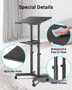 Adjustable Mobile Laptop Desk Rolling Stand-Up with Wheels